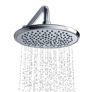 Chrome shower head water flowing down black background