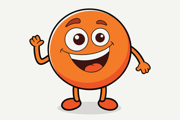 Cheerful Orange Cartoon Mascot Character With Happy Expression Waving Hand, Smiling Face