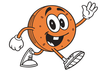Cheerful Round Orange Cartoon Character Mascot Running with Gloves and Sneakers, Happy Face