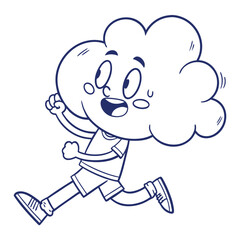 Cloud Cartoon Character Running, Smiling, Outline, Happy, TShirt and Shorts, Sneakers