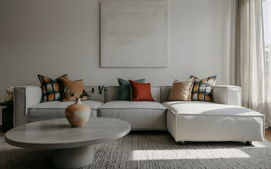 Fototapeta premium Modern living room interior with stylish comfortable sofa