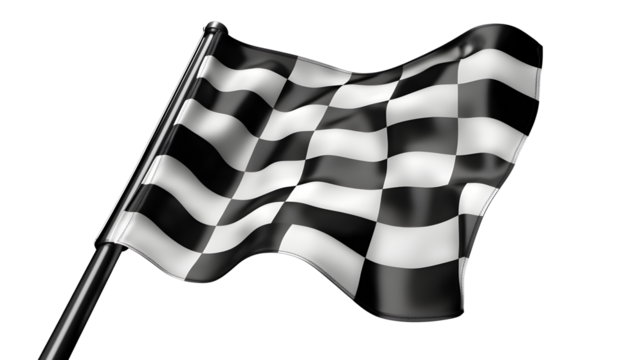 A black and white checkered finish race flag isolated on a transparent background