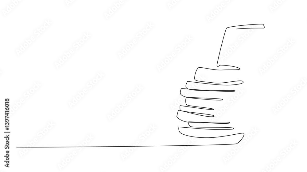 Poster self drawing animation of single continuous line drawing pile of orange slices made in a zigzag patt