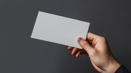 A5 Flyer  Invitation Mock-Up Male hands holding blank flyers on a gray background.