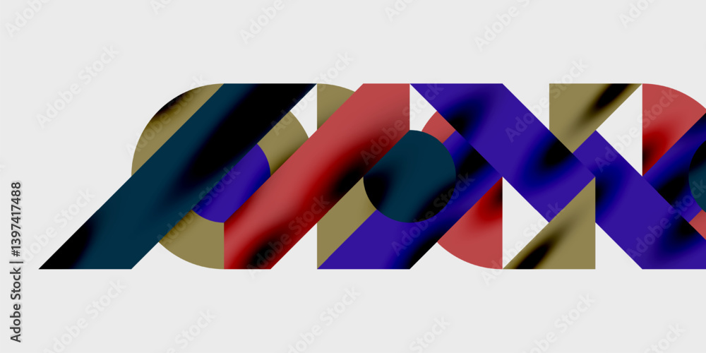 Aufkleber Abstract geometric composition. Overlapping shapes create dynamic pattern using gold, red, navy, teal hues. Minimalist design, modern aesthetic.