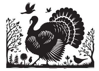 black turkey silhouette logo vector, turkey logo icon silhouette, turkey chicken vector silhouette, farm animal turkey silhouette, turkey black silhouette vector logo on a white background