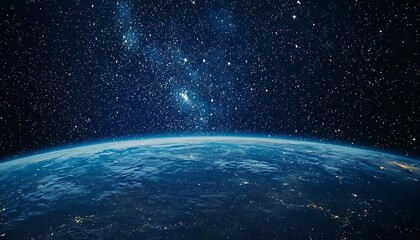 Obraz premium Eartha??s blue horizon against a starry night, perfect for space, science, or nature-related projects
