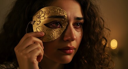 A person removing a mask that hides their true emotions, showing vulnerability