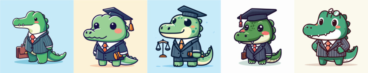 collection of cute crocodile vectors wearing lawyer clothes
