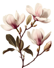 Obraz premium Magnolia flower isolated on transparent background, old botanical illustration