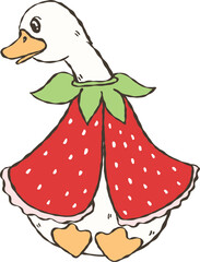 Strawberry Groovy Funny Goose Strawberry Clipart, Meme Design, Trendy Goose clipart