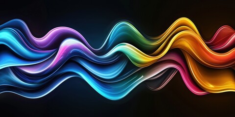 A vibrant wave of colorful digital patterns flowing smoothly against a dark background, showcasing artistic and dynamic visual expression.