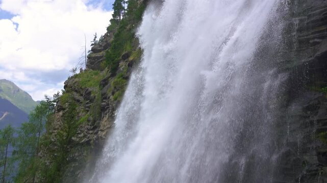 View of the majestic Stuibenfall waterfall in the Austrian Alps