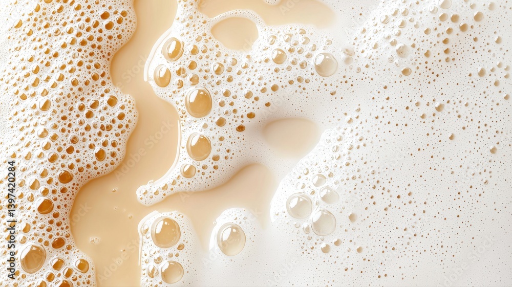 Poster close-up of frothy milk bubbles creating an artistic pattern. perfect for beverage-related themes an
