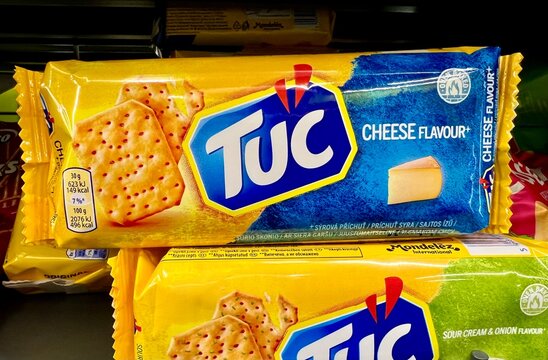 Popular cracker cookies Tuck on the store shelf, a tasty but unhealthy snack