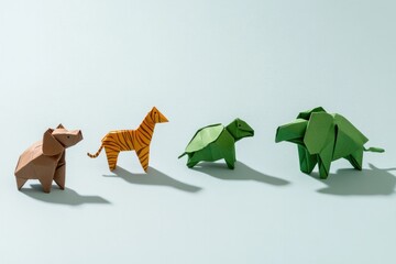 Colorful origami animals showcase creativity, featuring unique d