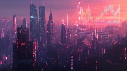 Fototapeta premium Futuristic Cityscape with Holographic Elements in Vibrant Colors