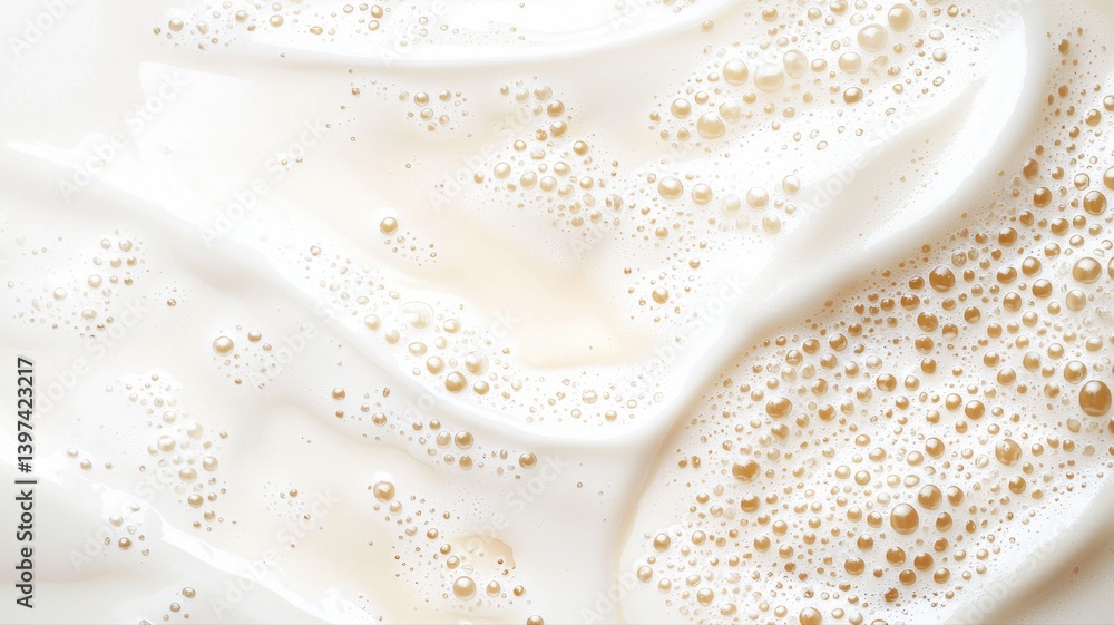 Poster close-up of frothy milk texture with bubbles. creamy and smooth surface. perfect for backgrounds or 