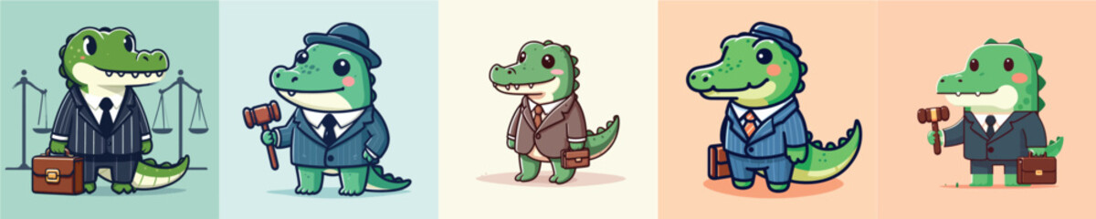 collection of cute crocodile vectors wearing lawyer clothes