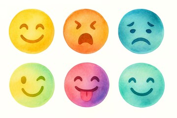 Fototapeta premium Whimsical Watercolor Emojis, Textured Brush Strokes, Playful Mood Soft Color Gradients