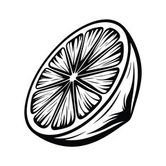 Isolated Black and White Citrus Slice. Stylized Half Lemon Design, Minimalist Style