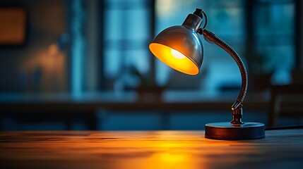 sleek modern desk lamp casting light on metallic surface showcasing minimal design and stylish glow perfect for home office or tech inspired interior decor