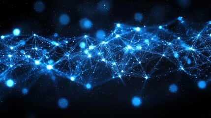 Fototapeta premium Glowing blue network of connected points and lines on dark background
