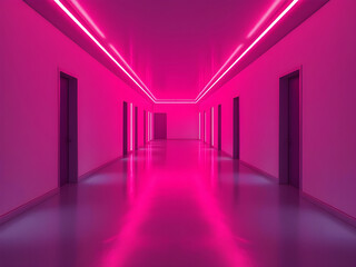neon liminal space corridor interior, 3d render	
