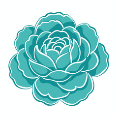 Isolated Turquoise Succulent Flower, Bold Outlines, White Background, Minimalist Design
