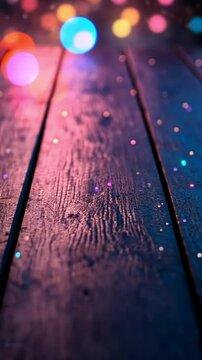 Colorful glitter scattered over wooden floor creates a magical atmosphere at a festive gathering