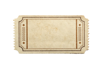 Vintage Beige Ticket with Rounded Decorative Borders and Perforated Edges on transparent background