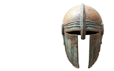 A minimalist depiction of an ancient Assyrian battle helmet with a plume Isolated on transparent background.