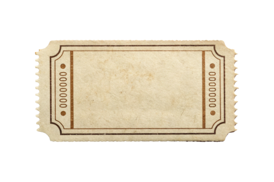 Vintage Beige Ticket with Rounded Decorative Borders and Perforated Edges on transparent background