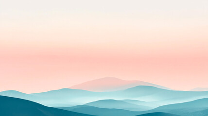 A minimalist aesthetic wallpaper featuring rolling hills under a pastel sky, with soft gradient colors, creating a serene and calming atmosphere, ideal for posters and banners.

