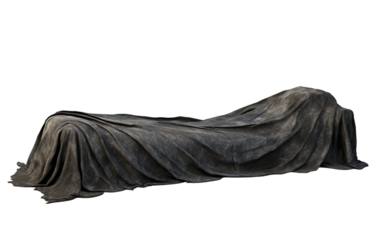 A minimalist depiction of a white burial shroud, gently crumpled in an empty tomb Isolated on transparent background.