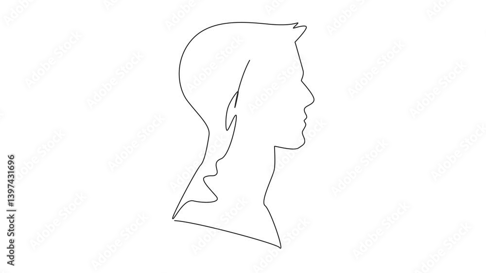 Poster animation of single one line drawing head of man with rocket in the middle of head with cloud of smo