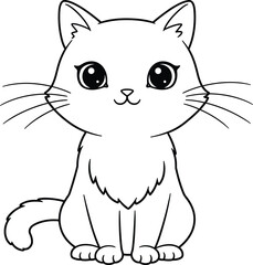 Cute Kitten Line Art Vector – Adorable Cat Outline Illustration for Coloring and Kids Designs