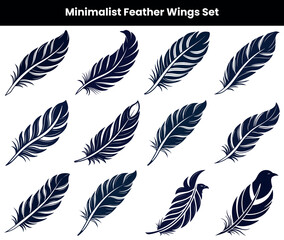 Obraz premium Feather Silhouettes Set, Decorative Feather Elements, Isolated Feather Designs on White