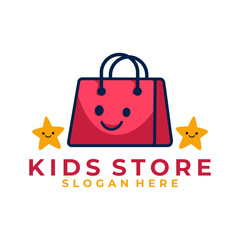 Cute Shopping bag with stars logo design vector . Kids Store logo design icon template
