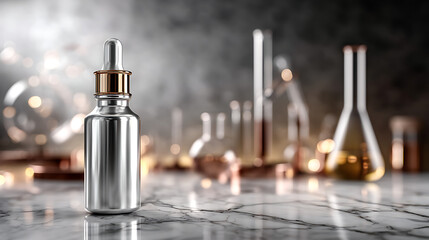 Laboratory aesthetic skincare mockup clean background cosmetic bottle unbranded product science concept