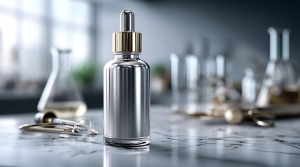 Naklejka premium Laboratory aesthetic skincare mockup clean background cosmetic bottle science concept
