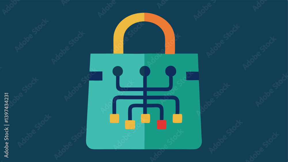 Poster double lock security a shopping bag locked with a double padlock incorporating circuit patterns on t
