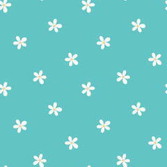 seamless minimal flower repeat pattern in green background, flat vector illustration graphic design