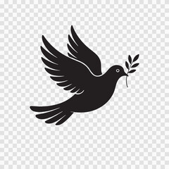 Black Dove Vector with Olive Branch Illustration