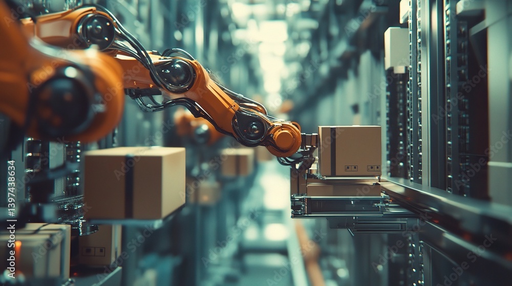 Poster advanced robotics in warehouse for efficient package assembly