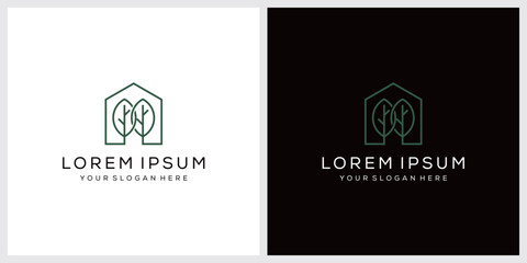 home leaf tree logo design vector