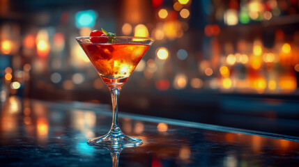 Enjoying a classic cocktail in a cozy bar setting with warm lighting and vibrant atmosphere