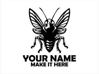 Monochromatic illustration of a Giant winged grasshopper with detailed wings and segmented body, giant winged grasshopper vector design, giant winged grasshopper logo and nature concept