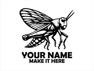 Monochromatic illustration of a Giant winged grasshopper with detailed wings and segmented body, giant winged grasshopper vector design, giant winged grasshopper logo and nature concept