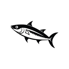 Black and white sketch of a mackerel fish side profile on white background.eps